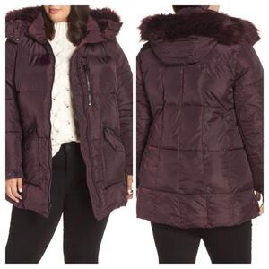 Rachel Roy Purple Faux Fur Trim Hooded Jacket Sz1X